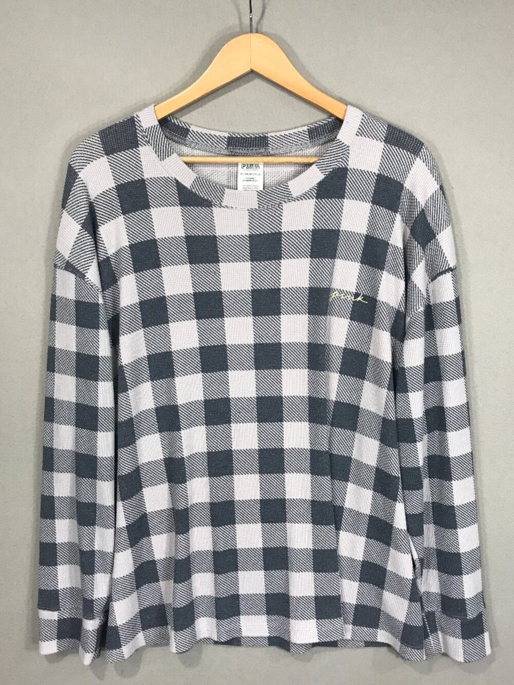 PINK Victoria Secret Shirt Women's 2XL Black Check Pajama Long Sleeve Sleepwear